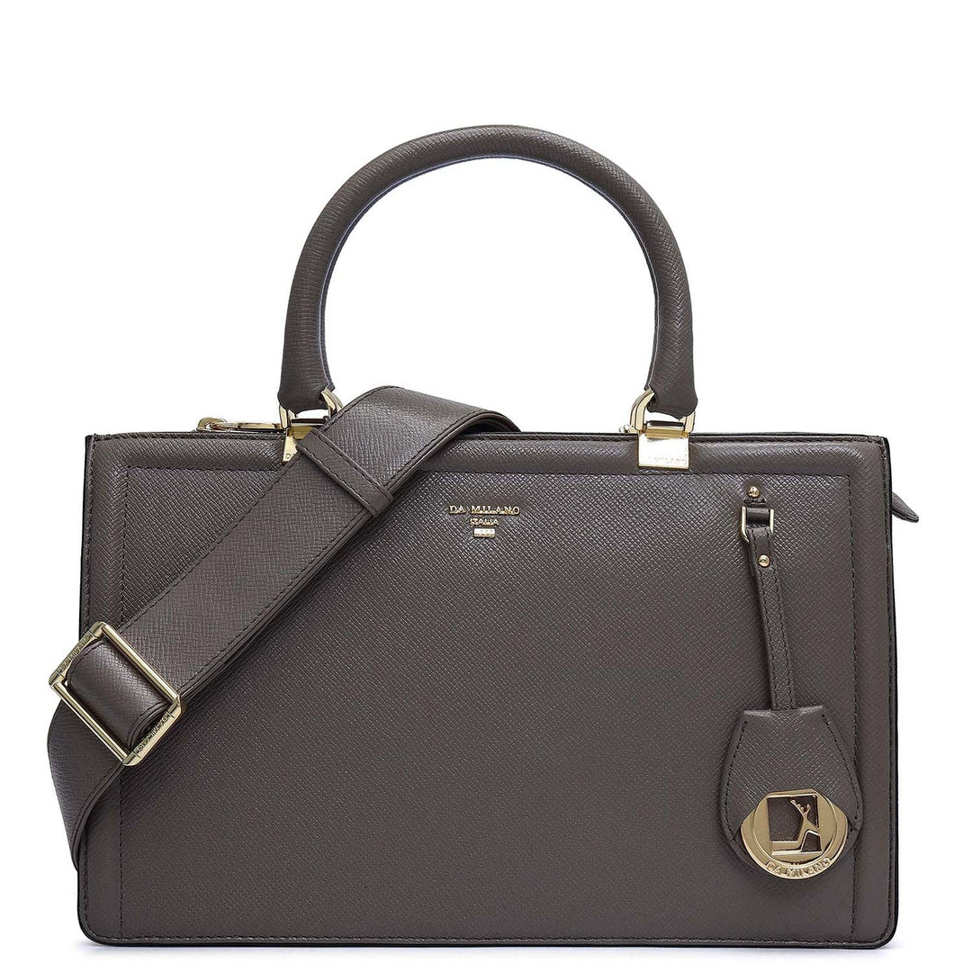 Medium Franzy Leather Satchel - Smoke Grey