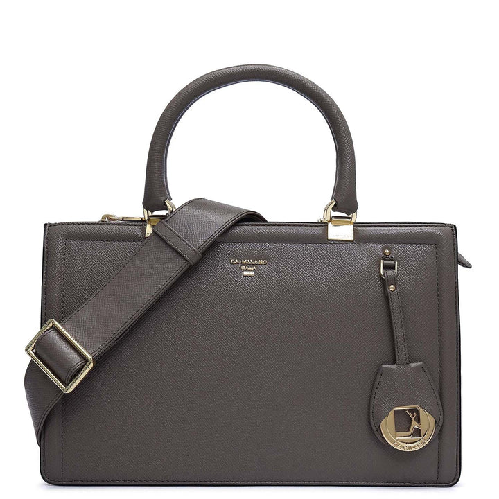 Medium Franzy Leather Satchel - Smoke Grey