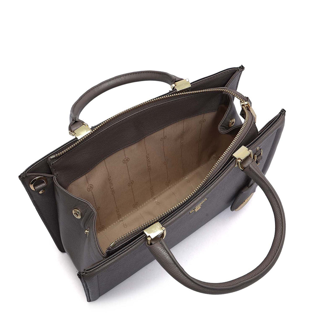 Medium Franzy Leather Satchel - Smoke Grey