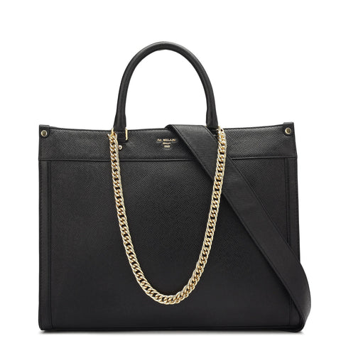 Da Milano Leather Book Tote Bag - Medium Franzy - Black