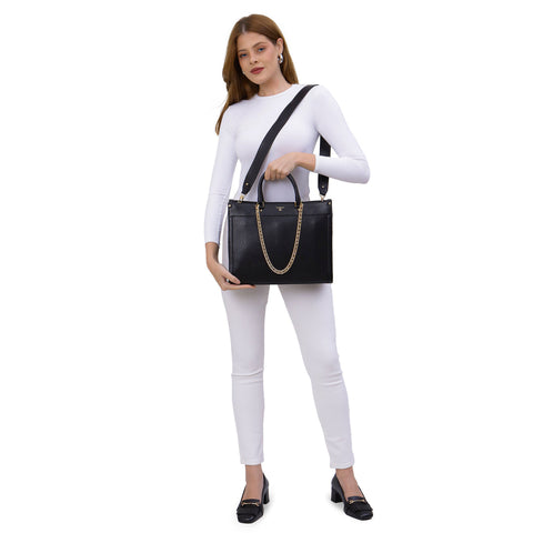 Da Milano Leather Book Tote Bag - Medium Franzy - Black