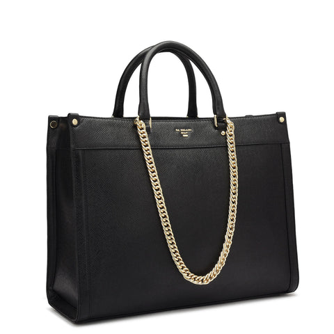 Da Milano Leather Book Tote Bag - Medium Franzy - Black