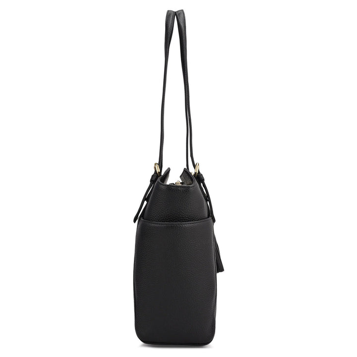 Medium Wax Leather Shoulder Bag - Black