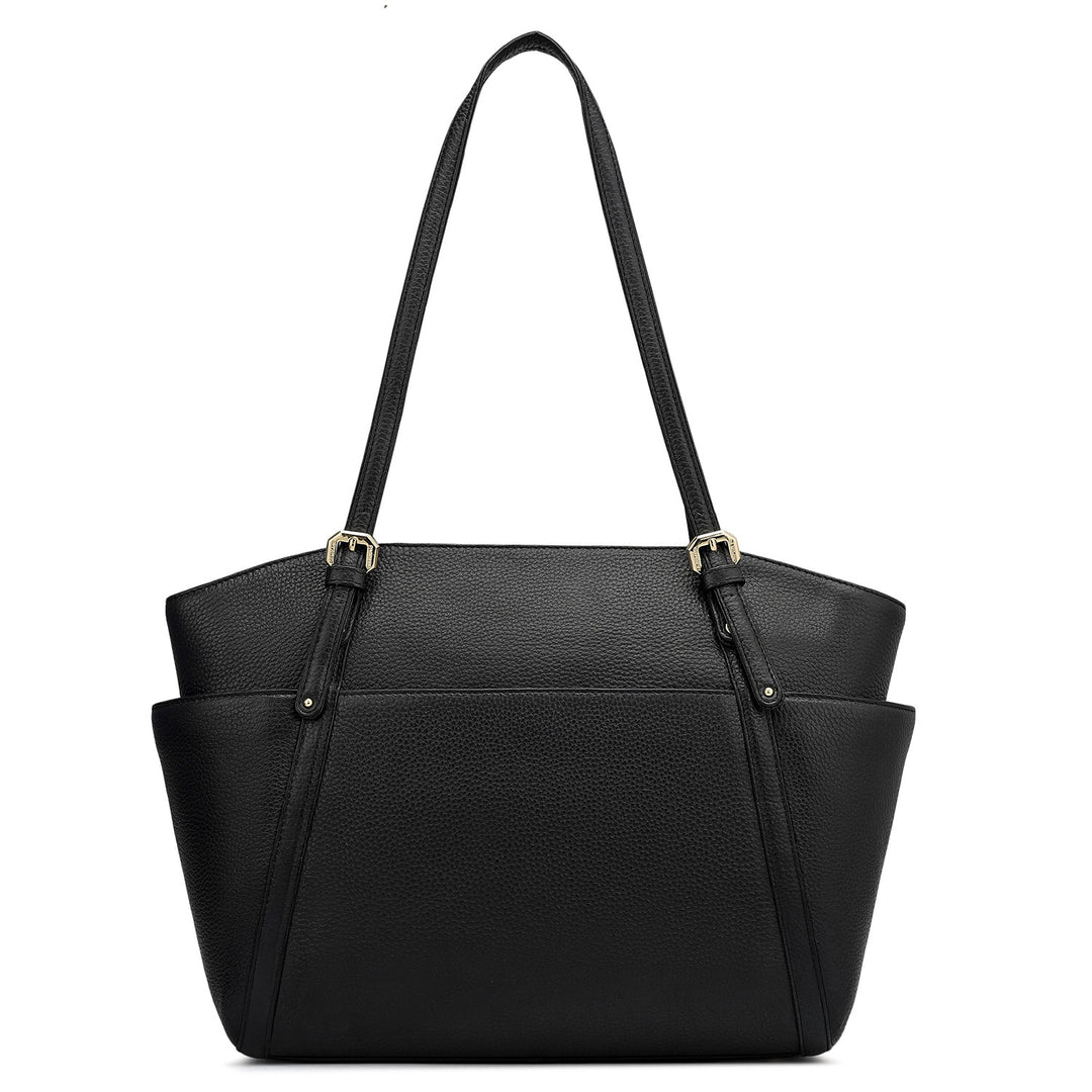 Medium Wax Leather Shoulder Bag - Black
