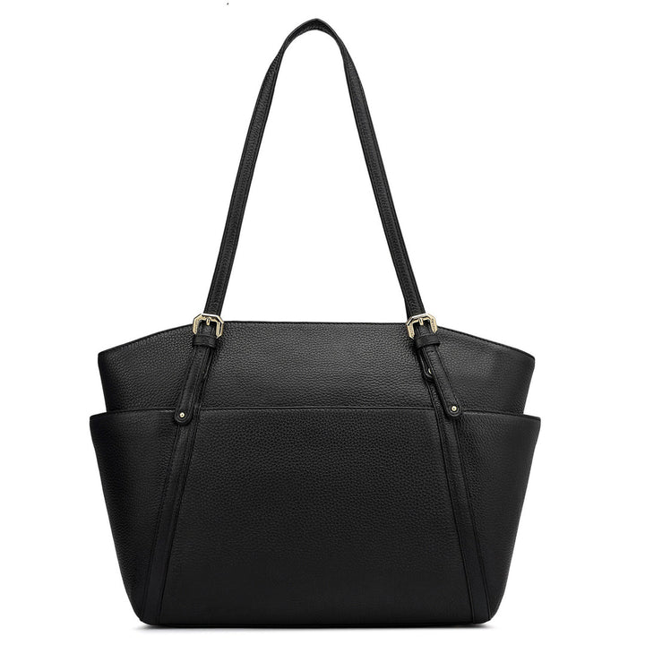Medium Wax Leather Shoulder Bag - Black