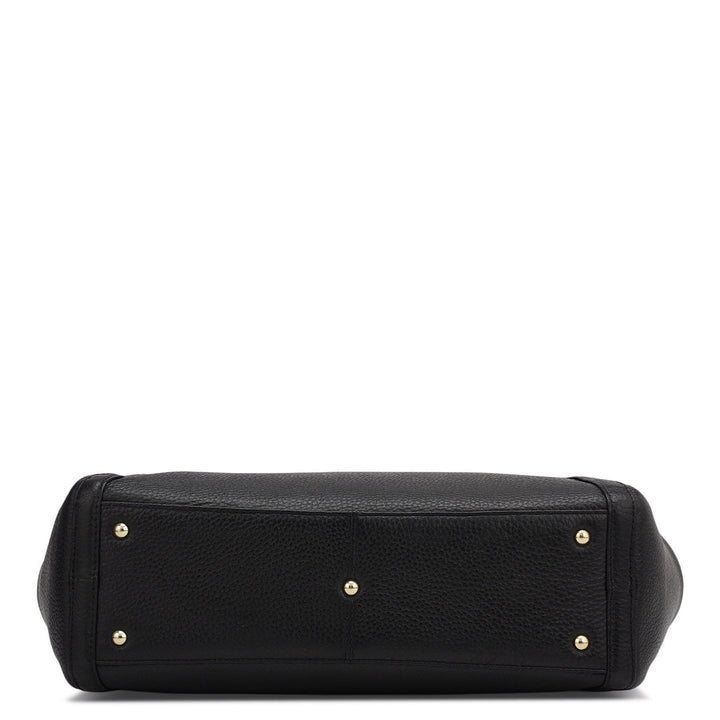 Medium Wax Leather Shoulder Bag - Black