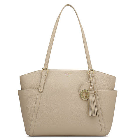 Medium Wax Leather Shoulder Bag - Dove