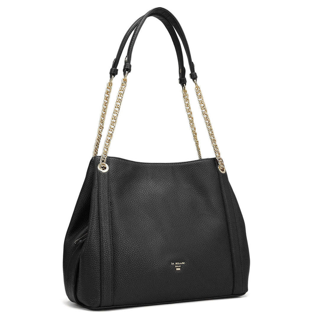 Medium Wax Leather Hobo - Black