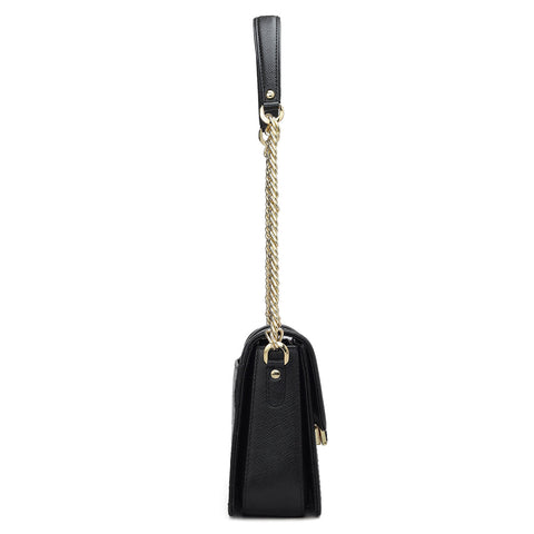 Da Milano Women's Leather Shoulder Bag - Small Croco Franzy - Black