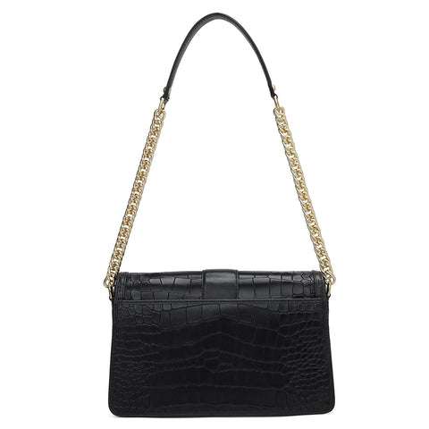 Da Milano Women's Leather Shoulder Bag - Small Croco Franzy - Black