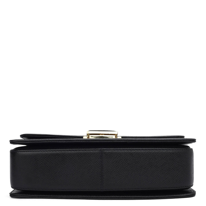 Small Croco Franzy Leather Shoulder Bag - Black