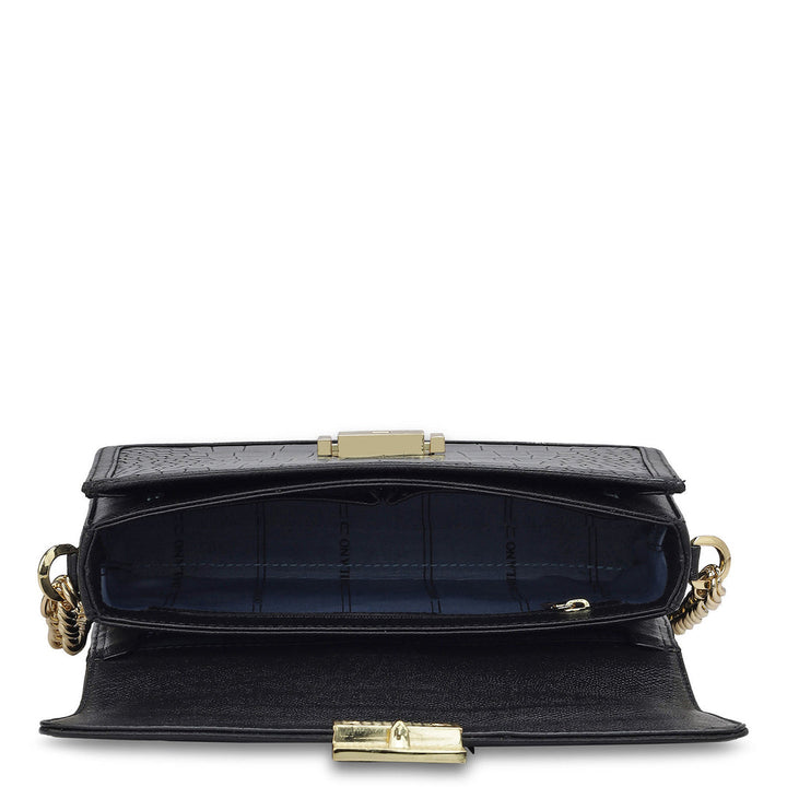 Small Croco Franzy Leather Shoulder Bag - Black