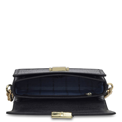 Da Milano Women's Leather Shoulder Bag - Small Croco Franzy - Black