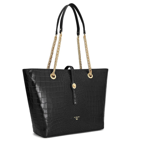 Medium Croco Leather Tote - Black