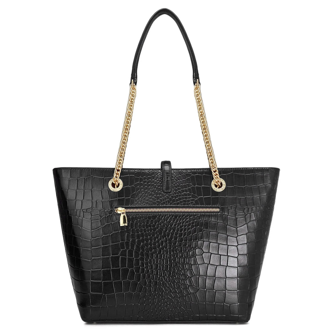 Medium Croco Leather Tote - Black