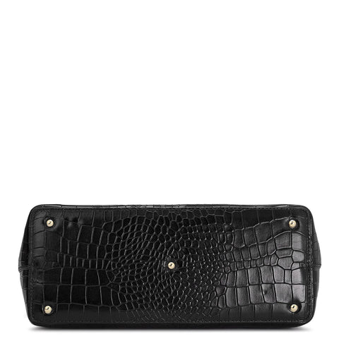 Medium Croco Leather Tote - Black