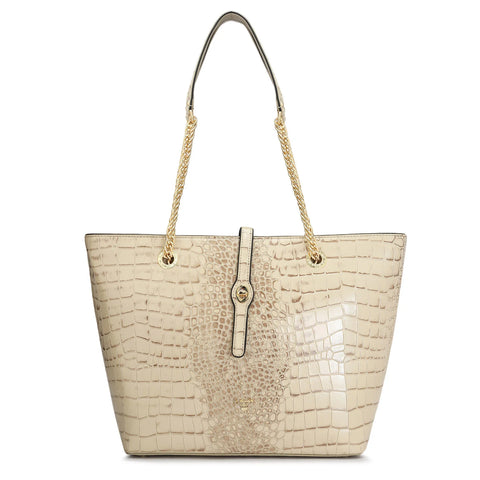 Medium Croco Leather Tote - Frost