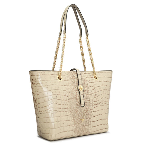 Medium Croco Leather Tote - Frost