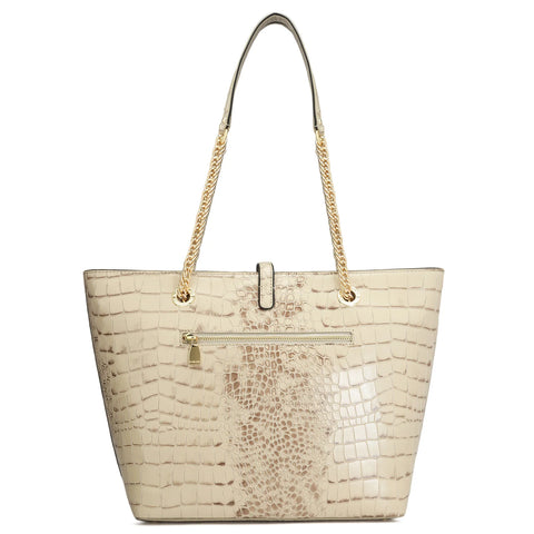 Medium Croco Leather Tote - Frost