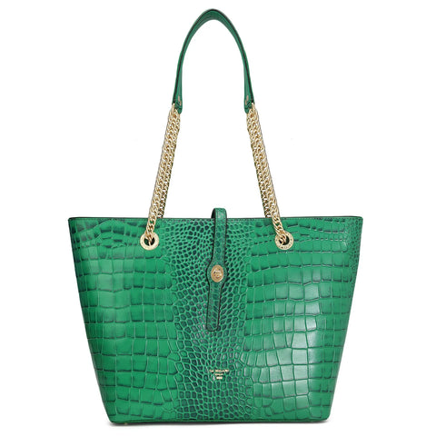 Medium Croco Leather Tote - Sea Weed