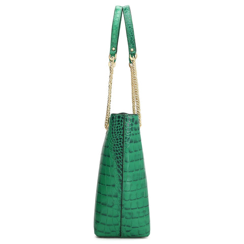 Medium Croco Leather Tote - Sea Weed