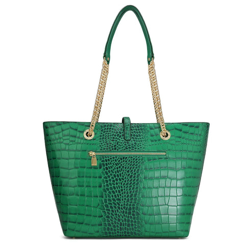 Medium Croco Leather Tote - Sea Weed