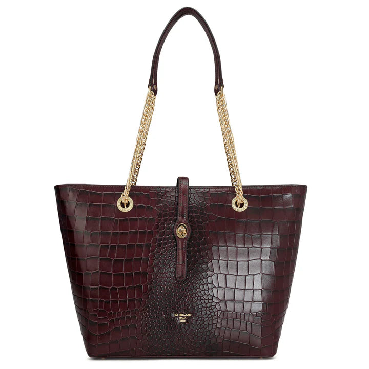 Medium Croco Leather Tote - Wine