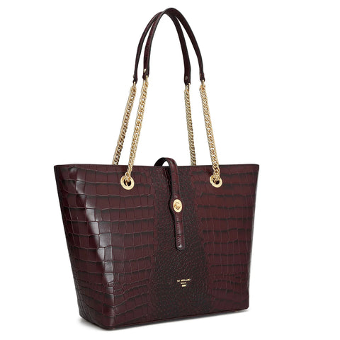 Medium Croco Leather Tote - Wine