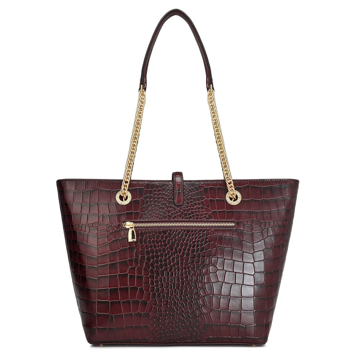 Medium Croco Leather Tote - Wine