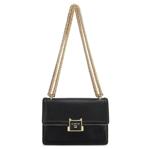 Small Franzy Leather Shoulder Bag - Black