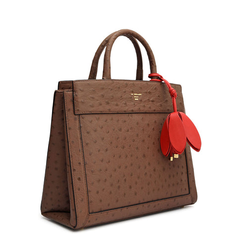 Small Ostrich Leather Book Tote - Mocha