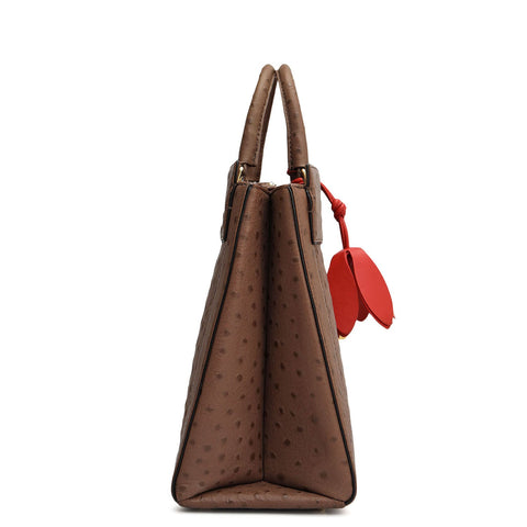 Small Ostrich Leather Book Tote - Mocha