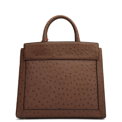 Small Ostrich Leather Book Tote - Mocha