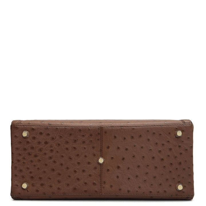 Small Ostrich Leather Book Tote - Mocha