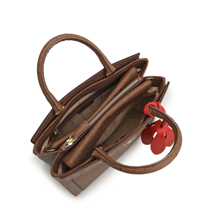 Small Ostrich Leather Book Tote - Mocha