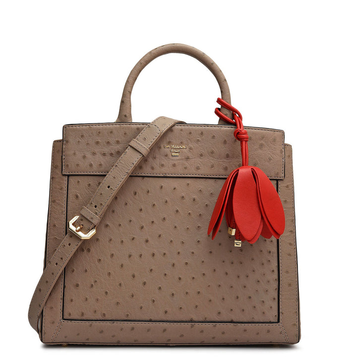 Small Ostrich Leather Book Tote - Slate