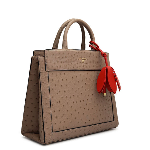 Small Ostrich Leather Book Tote - Slate