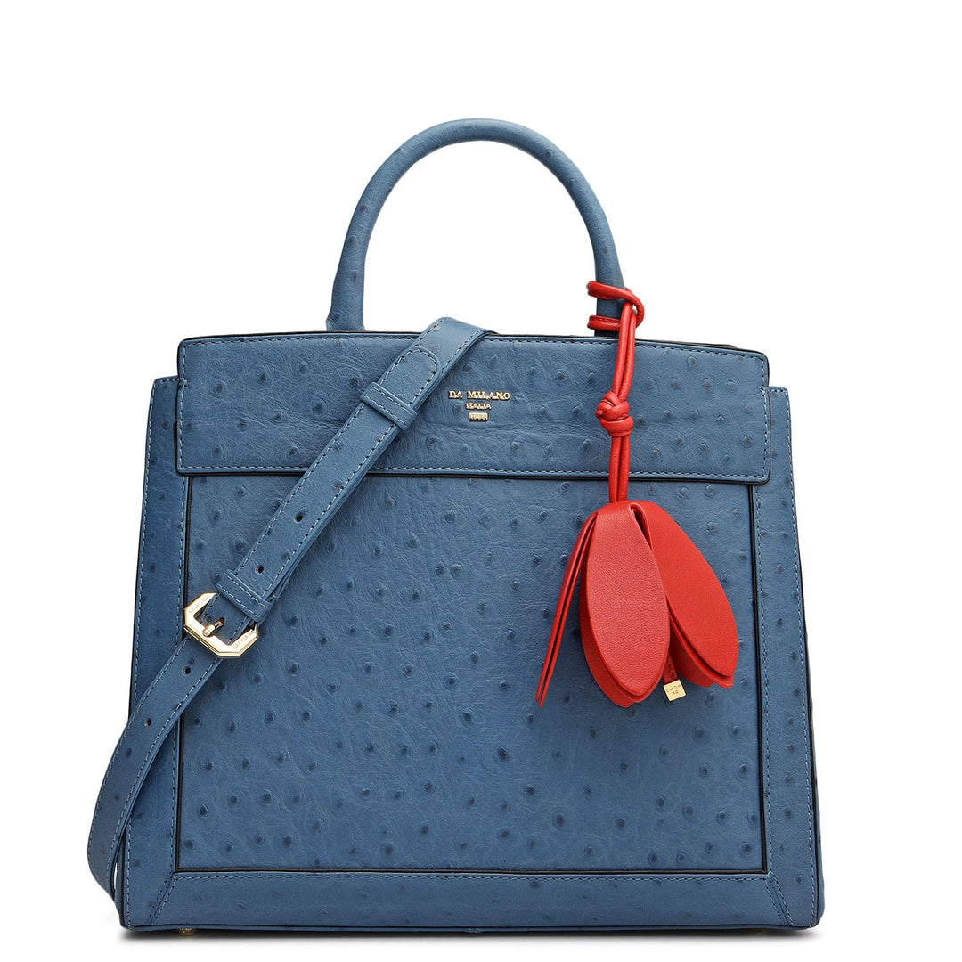 Small Ostrich Leather Book Tote - Twilight