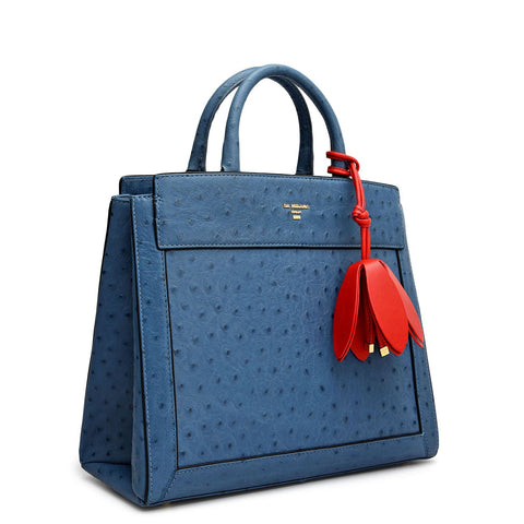 Small Ostrich Leather Book Tote - Twilight