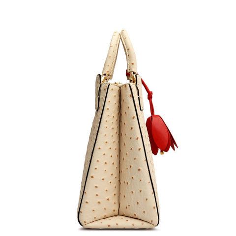Small Ostrich Leather Book Tote - Vanilla