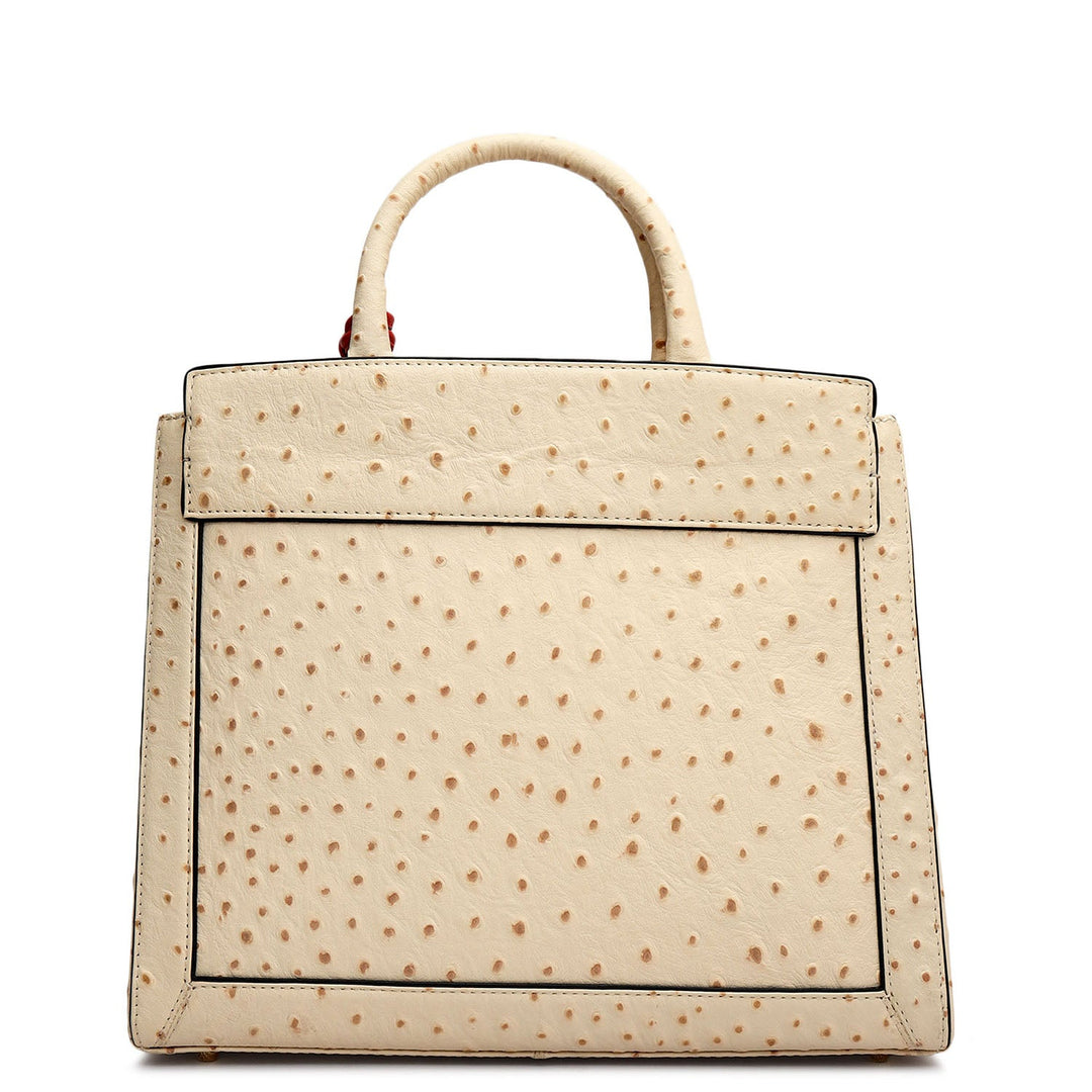 Small Ostrich Leather Book Tote - Vanilla