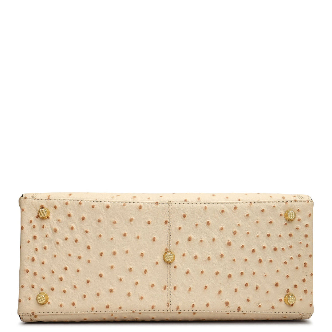 Small Ostrich Leather Book Tote - Vanilla