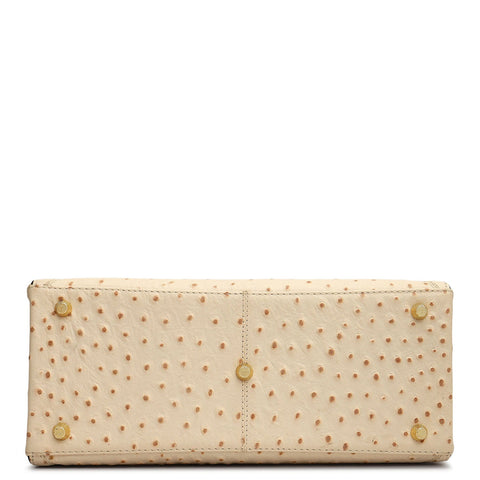 Small Ostrich Leather Book Tote - Vanilla