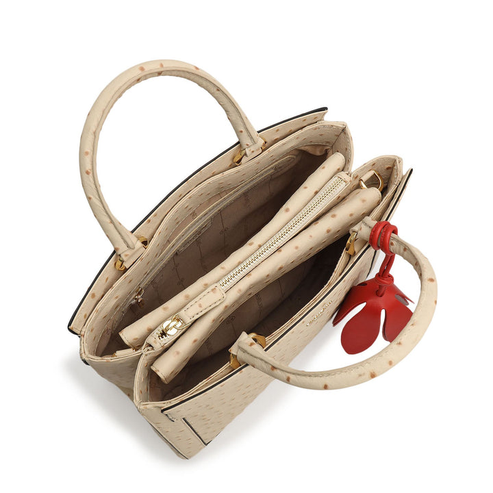 Small Ostrich Leather Book Tote - Vanilla