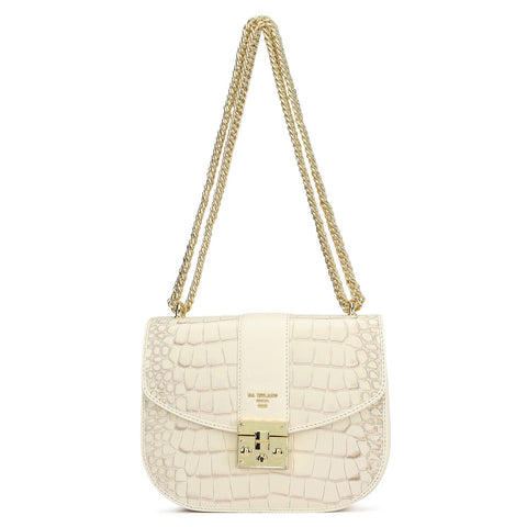 Small Croco Franzy Leather Shoulder Bag - Marshmallow