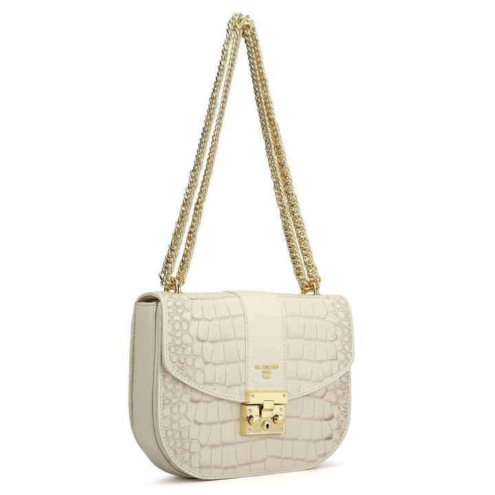 Small Croco Franzy Leather Shoulder Bag - Marshmallow