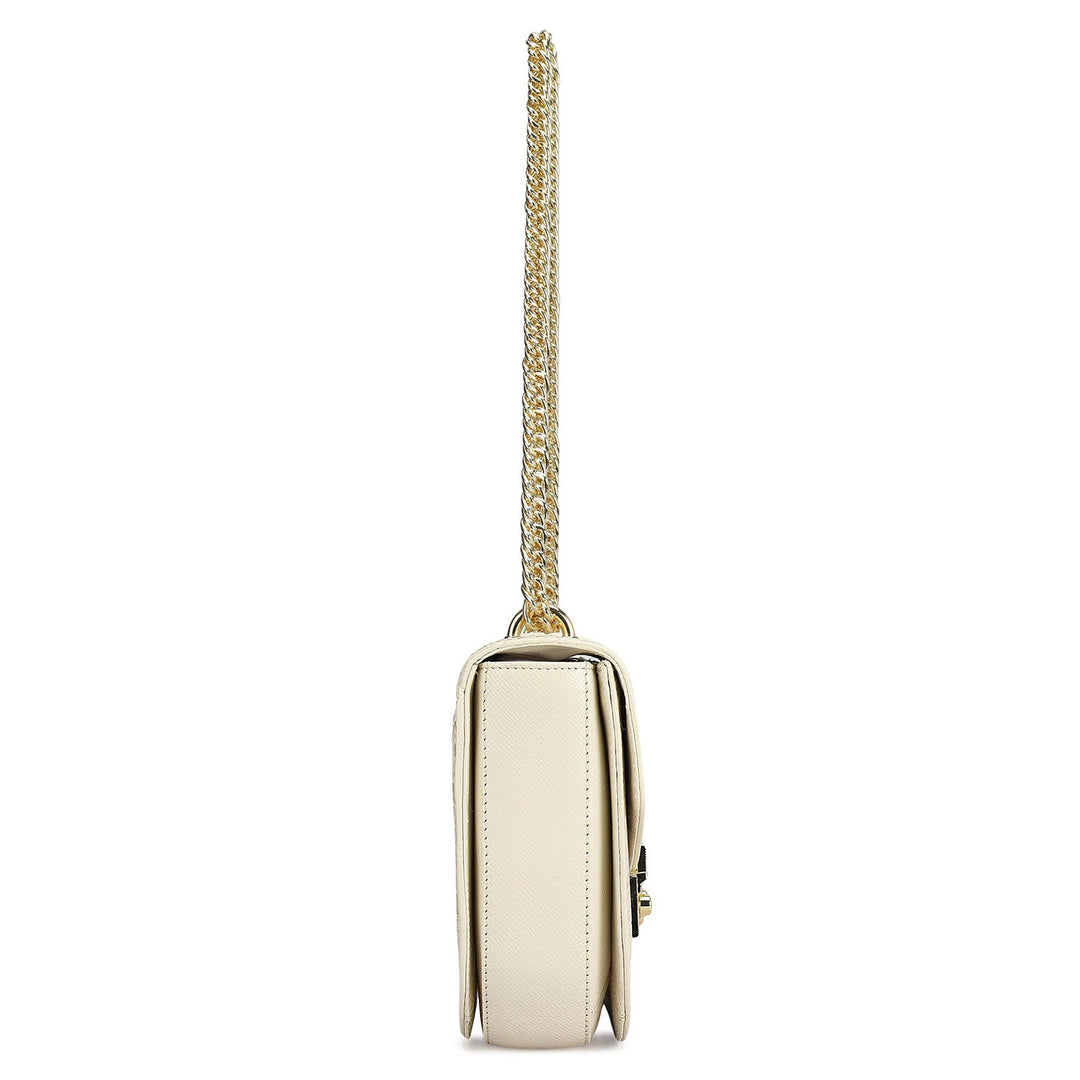 Small Croco Franzy Leather Shoulder Bag - Marshmallow