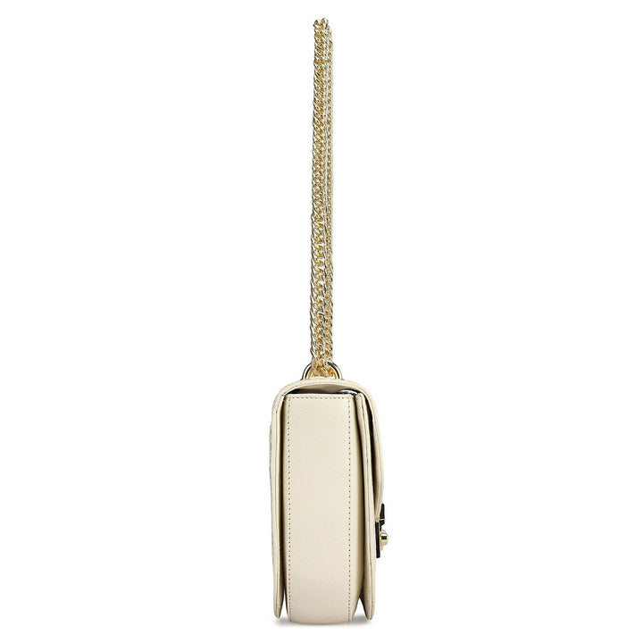 Small Croco Franzy Leather Shoulder Bag - Marshmallow