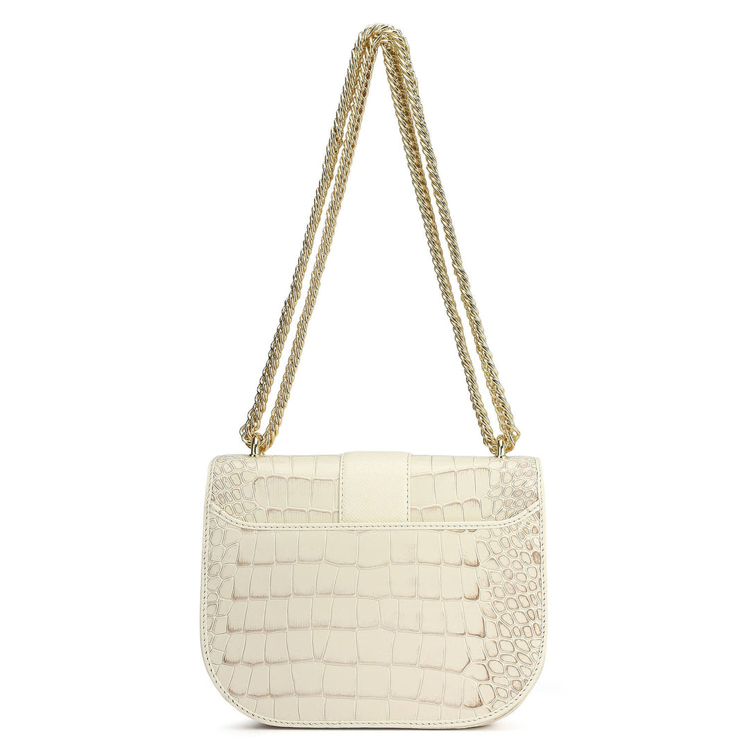 Small Croco Franzy Leather Shoulder Bag - Marshmallow