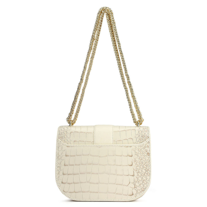 Small Croco Franzy Leather Shoulder Bag - Marshmallow